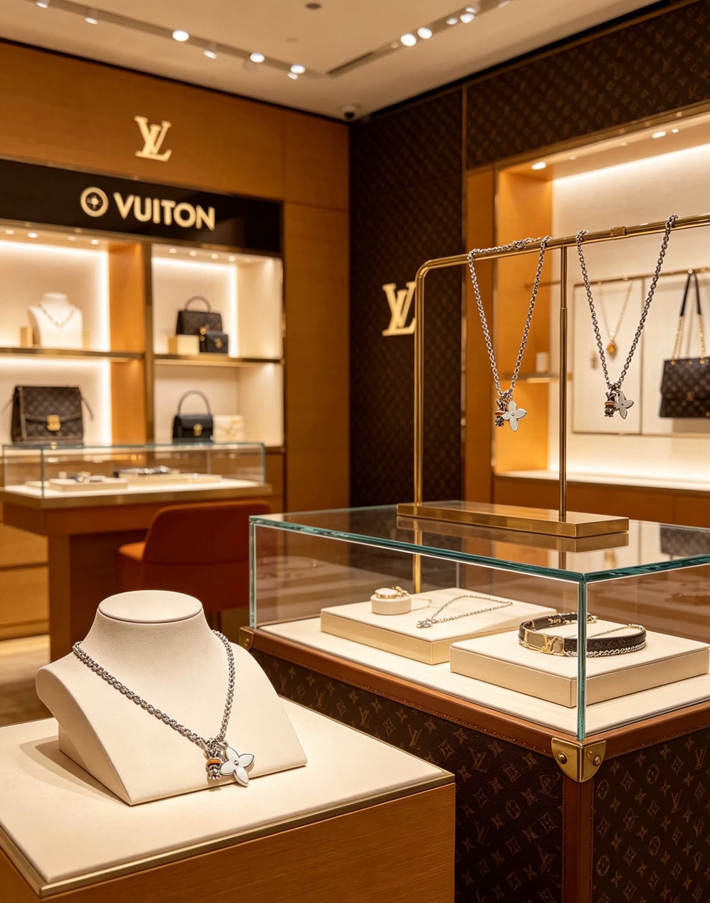 Louis Vuitton Silver Chain Necklace with Charms